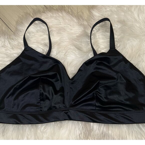 Auden Unlined Triangle Bralette Bra Satin WF Womens XXL 2XLarge Black New Nwt - Picture 3 of 7